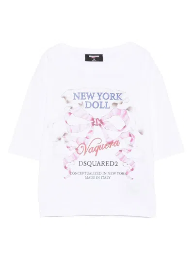 Dsquared2 Printed Cotton T Shirt In White