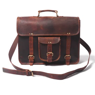 Dötch Leather Men's Brown Leather Messenger Laptop Briefcase- Loculus