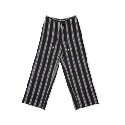 Du & Berry Women's Blue Erin Linen Wide Leg Stripe Pants In Navy