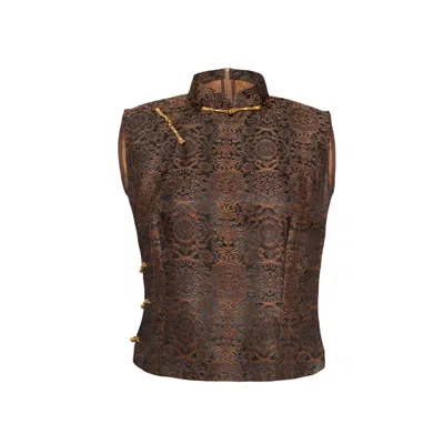 Du & Berry Women's Jacquard Mulberry Silk Vest In Umber Brown