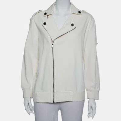 Pre-owned Du Mishmash Cream Denim Embellished Detail Jacket M