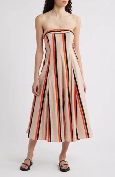 DU PARADIS DU PARADIS AMARANTH STRIPE STRAPLESS COTTON MIDI DRESS