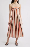 Du Paradis Amaranth Stripe Strapless Cotton Midi Dress In Orange Multi Stripe