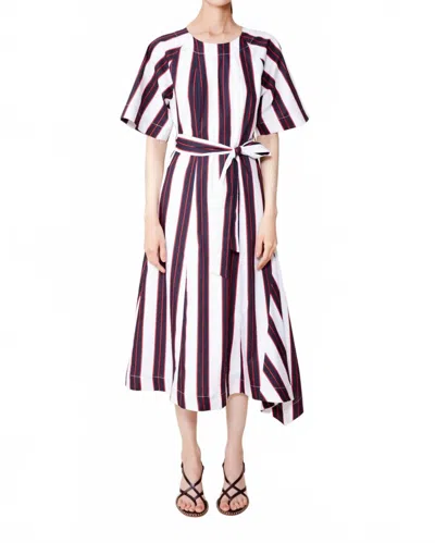 Du Paradis Juliet Short Sleeve Dress Midi Dress In Black Red Stripes In Multi