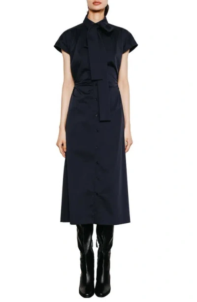 Du Paradis Liz Cotton Blend Midi Shirtdress In Midnight Blue