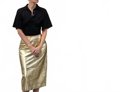 Du Paradis Metallic Midi Skirt In Gold In Neutral