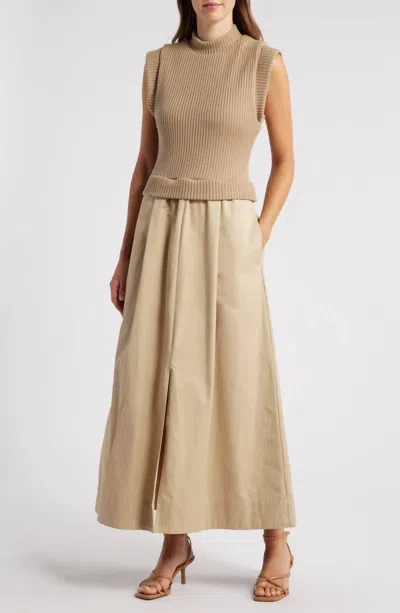 Du Paradis Natalie Mixed Media Maxi Dress In Beige