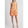 Du Paradis Prunella Bubble Hem Cotton Minidress In Orange Aurora Wave