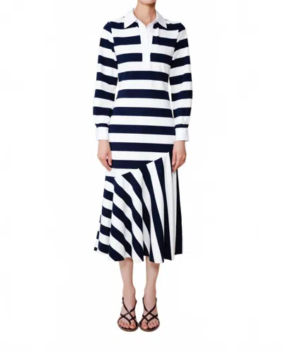 Du Paradis Senna Polo Midi Dress In Navy/white Stripe In Multi