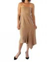 Du Paradis Shoulderless Asymmetrical Drape Dress In Walnut In Neutral