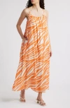 Du Paradis Viola Cotton Maxi Dress In Orange Aurora Wave