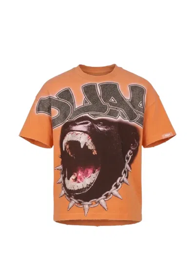Duaa Chainlink Rhinestone-embellished T-shirt In Orange