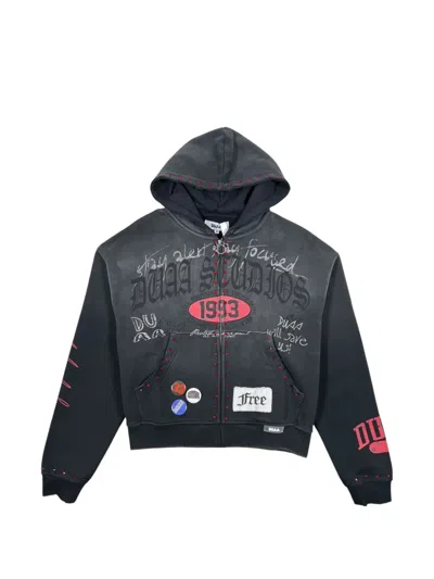 Duaa Print Studded Hoodie In Black