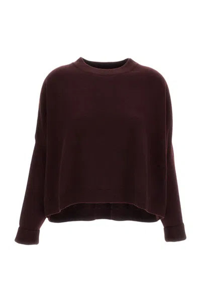 Dušan Burgundy Oversized Asymmetric Pure Cashmere Crewneck Sweater In Brown