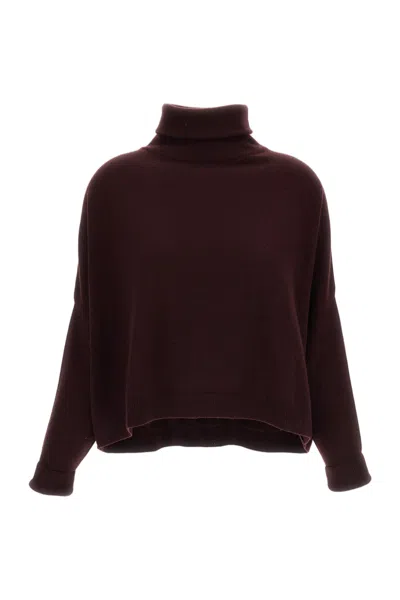 Dušan Burgundy Oversized Asymmetric Pure Cashmere Turtleneck Sweater In Brown