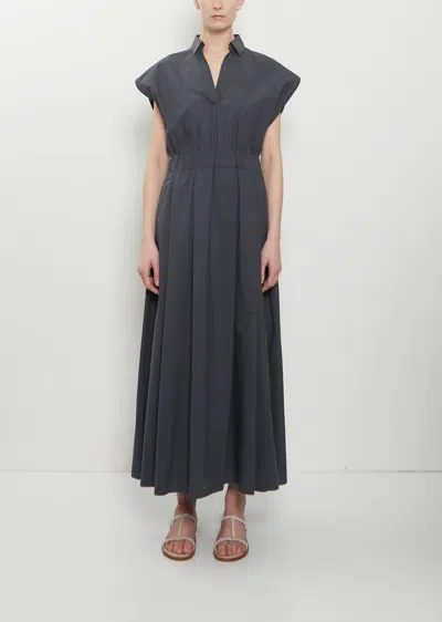 Dušan Cotton Popeline V-neck Dress Silk In Blue