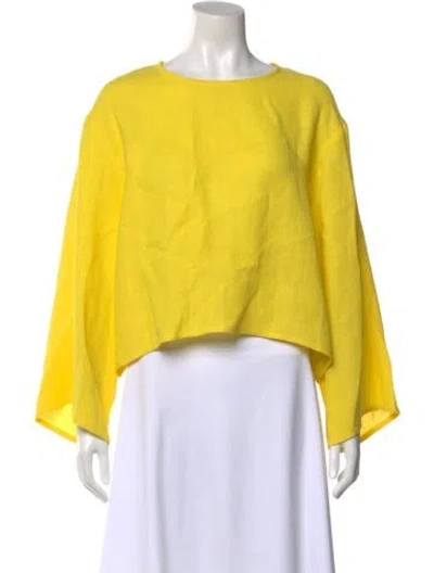 Pre-owned Dušan Linen Crew Neck Top In Yellow