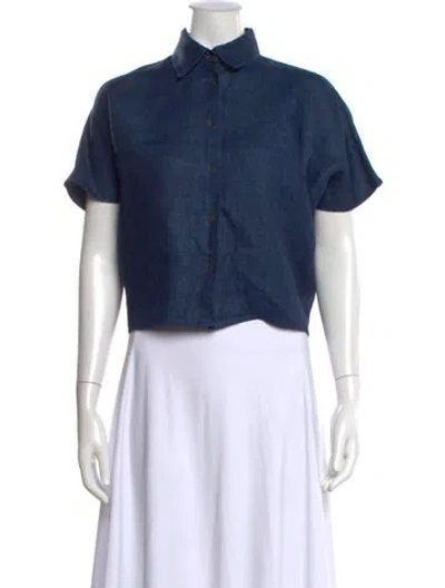 Pre-owned Dušan Linen Short Sleeve Button-up Top In Blue