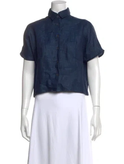 Pre-owned Dušan Linen Short Sleeve Button-up Top In Blue