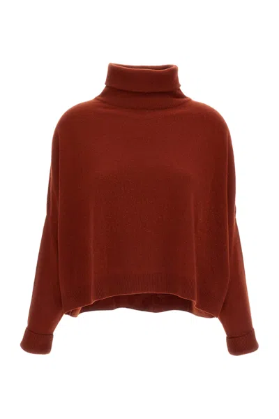 Dušan Orange Oversized Asymmetric Pure Cashmere Turtleneck Sweater In Red