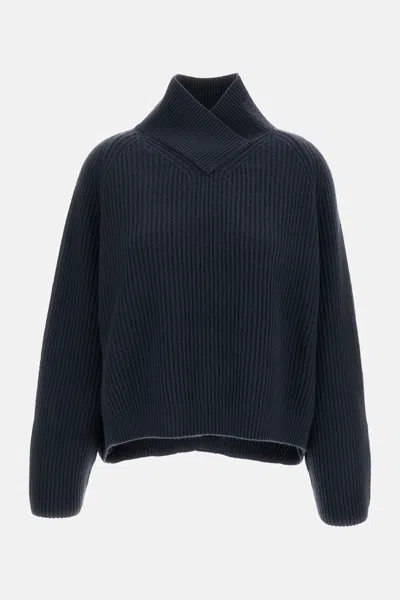 Dušan Oversized Cashmere Sweater With Crossover Neck In Blue
