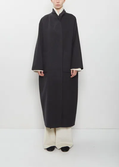 Dušan Panno Wool Long Coat W/ Cimossa In Charcoal