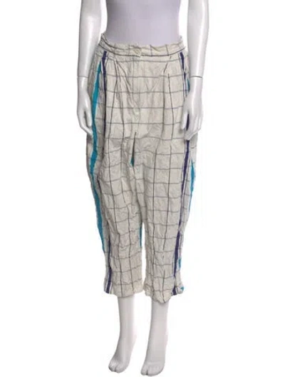 Pre-owned Dušan Plaid Print Straight Leg Pants In White