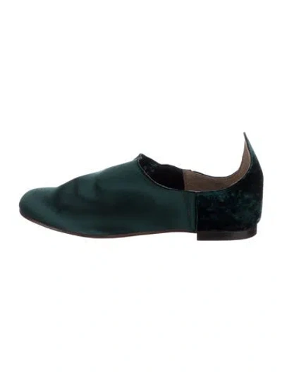 Pre-owned Dušan Satin Flats In Green