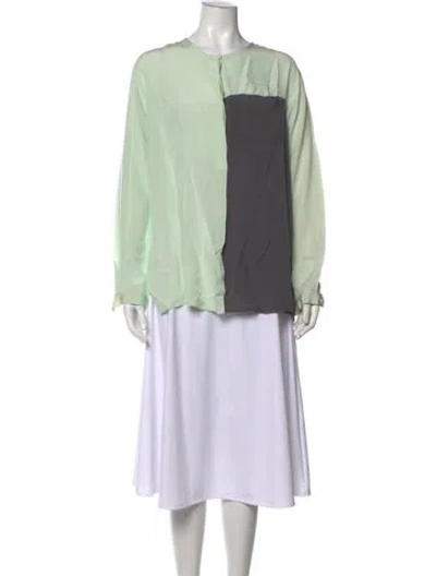 Pre-owned Dušan Silk Colorblock Pattern Top In Green