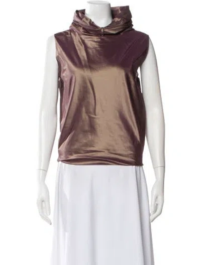 Pre-owned Dušan Silk Cowl Neck Top In Brown