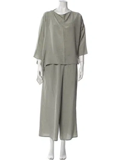 Pre-owned Dušan Silk Patterned Pant Set In Grey