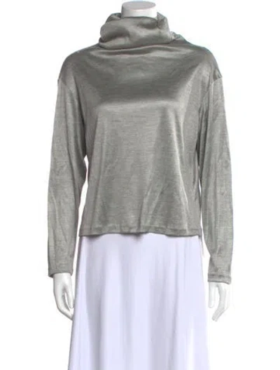 Pre-owned Dušan Silk Turtleneck Top In Gray