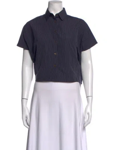 Pre-owned Dušan Striped Short Sleeve Button-up Top In Blue