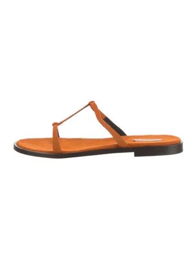 Pre-owned Dušan Suede T-strap Sandals In Orange