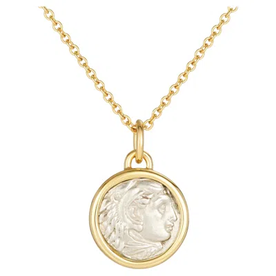 Pre-owned Dubini Alexander The Great Silver Coin Pendant 18k Gold Necklace In Multi