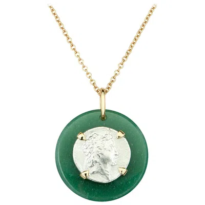 Pre-owned Dubini Ancient Ariarathes Vii Coin Aventurine Medallion 18 Karat Gold Necklace In Multi