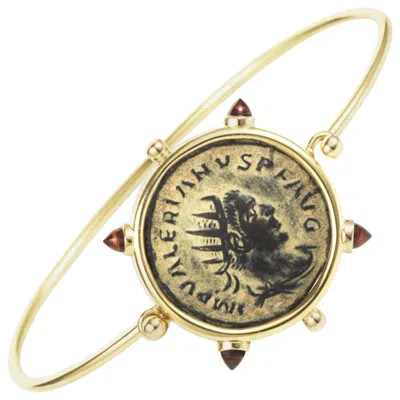 Pre-owned Dubini Ancient Bronze Roman Coin Garnet 18 Karat Yellow Gold Bracelet
