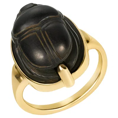 Pre-owned Dubini Ancient Egyptian Scarab Black Stone 18 Karat Yellow Gold Ring