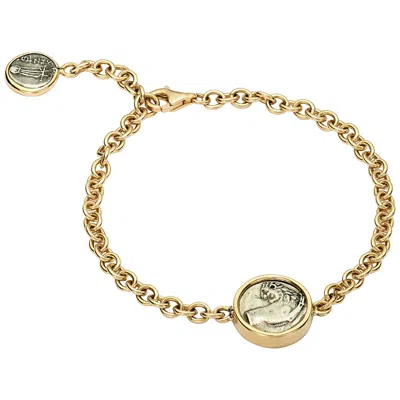 Pre-owned Dubini Ancient Lion Griffin Silver Coin 18 Karat Yellow Gold Bracelet