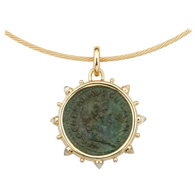 Pre-owned Dubini Ancient Roman Nero Bronze Coin 18 Karat Yellow Gold Moonstone Necklace