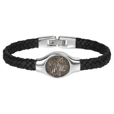 Pre-owned Dubini Apollo Ancient Coin 18 Karat Yellow Gold Calfskin Braided Bracelet