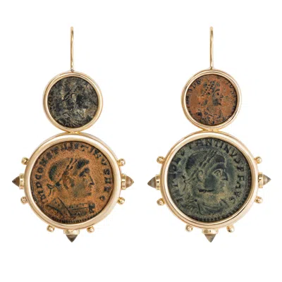 Pre-owned Dubini Constantine Ancient Bronze Coin Citrine 18 Karat Yellow Gold Earrings