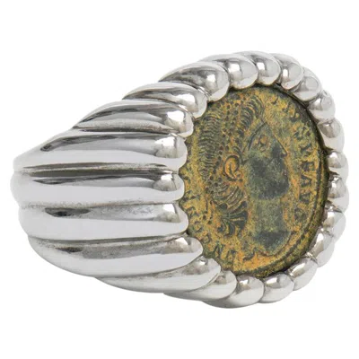 Pre-owned Dubini Constantine Ancient Roman Bronze Coin Black Rhodium Silver Ring