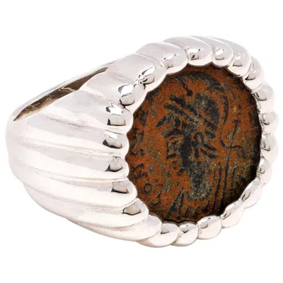 Pre-owned Dubini Constantine Ancient Roman Bronze Coin Silver Ring In Multi