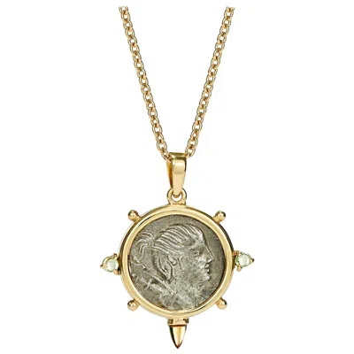 Pre-owned Dubini Diana Goddess Ancient Silver Coin Pendant 18 Karat Yellow Gold Necklace