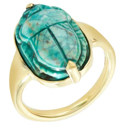 Pre-owned Dubini Egyptian Scarab Faience Ancient 18 Karat Yellow Gold Ring