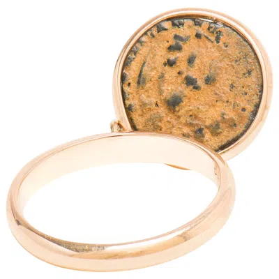 Pre-owned Dubini Emperor Flip Ancient Bronze Coin 18 Karat Rose Gold Ring In Red