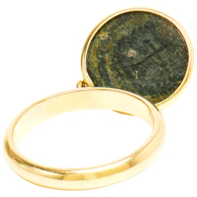 Pre-owned Dubini Emperor Flip Ancient Roman Bronze Coin 18 Karat Yellow Gold Ring