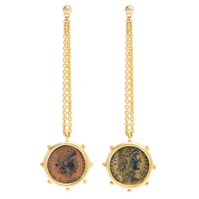Pre-owned Dubini Empires Ancient Bronze Coin 18 Karat Yellow Gold Earrings