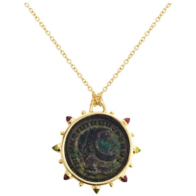 Pre-owned Dubini Empires Ancient Bronze Coin Medallion 18 Karat Yellow Gold Necklace